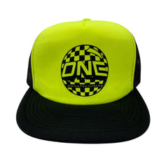 ONE MFG Mesh Foam Trucker Cap, Sport Yellow Front - Black Back and Bill w/ Black Checkered ONE BALL Logo