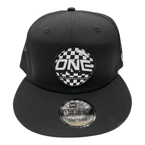 ONE MFG Mesh Foam Trucker Cap, Black Back and Bill, Belfair Orange Front w/ Black Checkered ONE BALL Logo